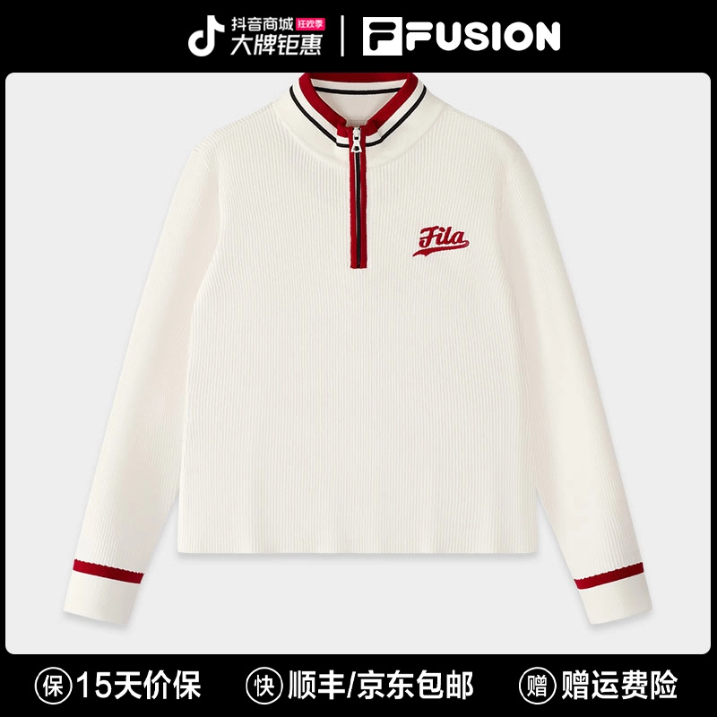 FILA FUSION斐乐修身上衣显瘦编织衫女半拉链透气T11W512404F