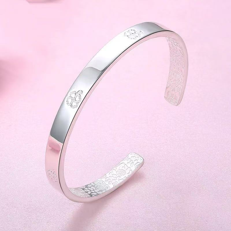 足银手镯 精品光面四叶草 CL018