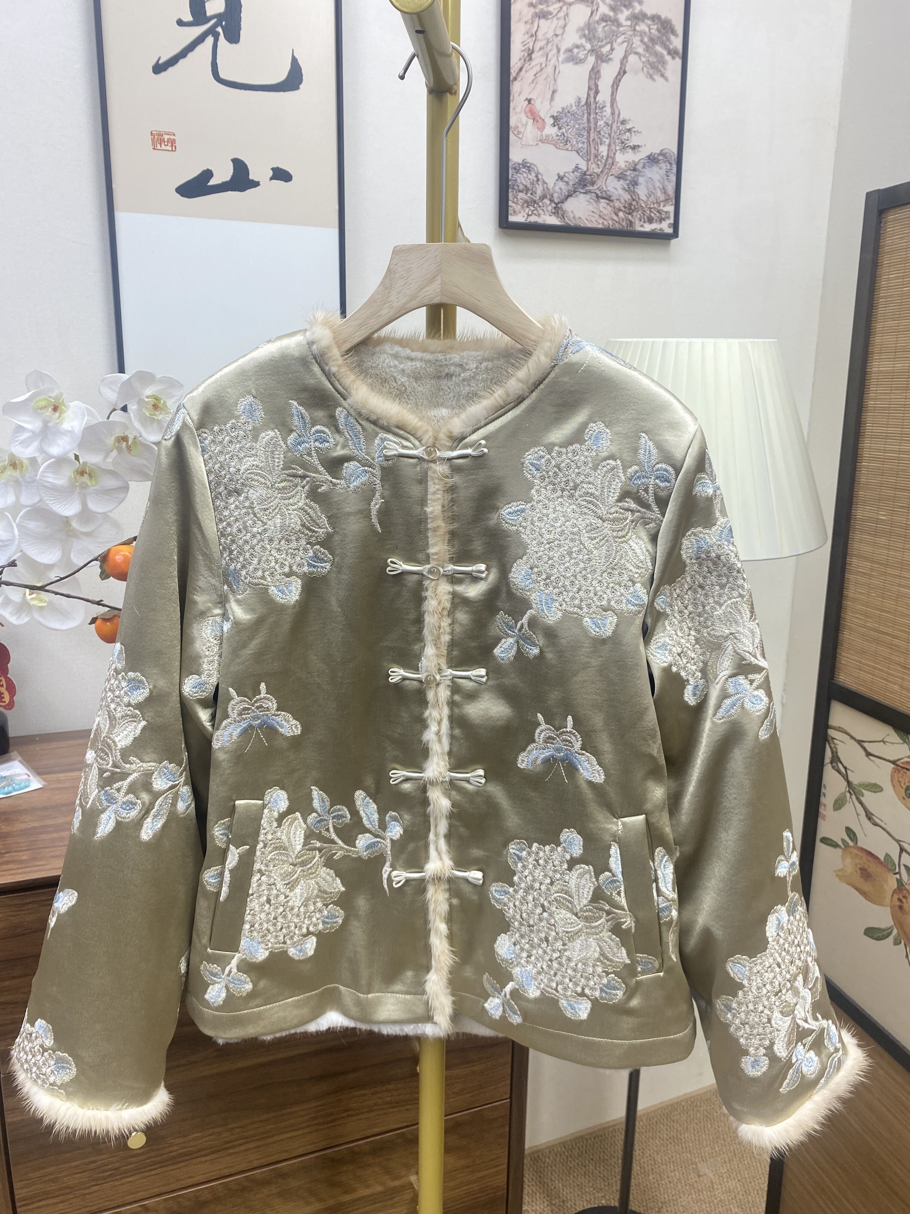 新中式短款提花免烫重工直下摆女休闲风上衣短外套双面中国风绣花