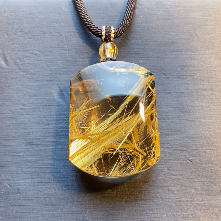 颈饰未镶嵌发晶天然白体版钛晶无事牌