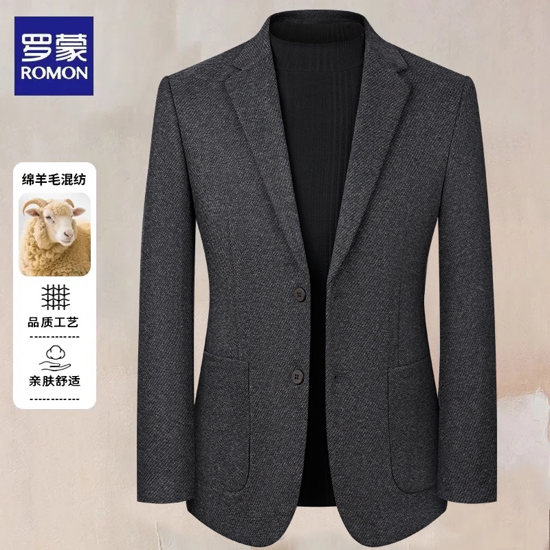 Romon/罗蒙【羊毛外套】男士秋冬提花羽绒商务休闲西服修身西装百1