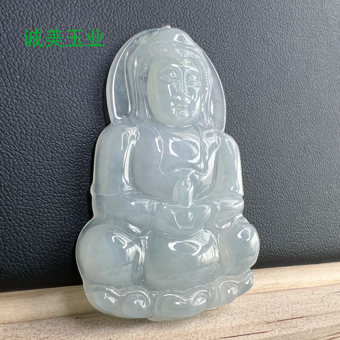 天然缅甸翡翠A货挂件高品质冰透起胶正装观音吊坠玉观音吊坠翡翠