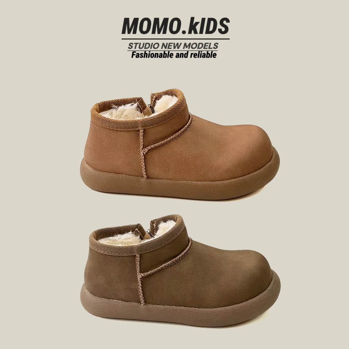 【小土豆】2025冬季新款男童皮面防水雪地靴女童棉靴加棉博肯鞋