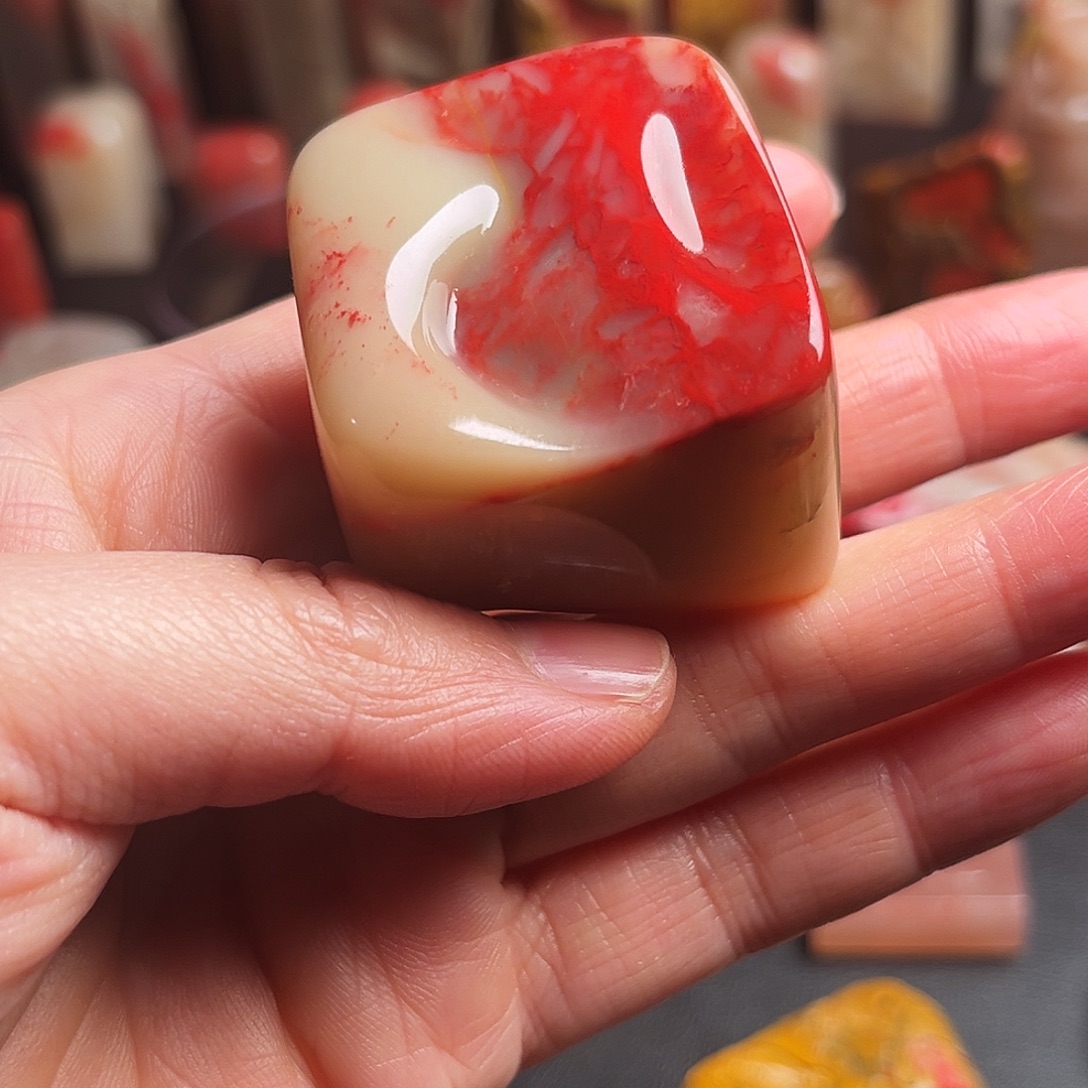 巴林石印石鸡血石随形章