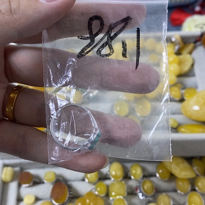 蜜蜡裸石银S925镶嵌戒指