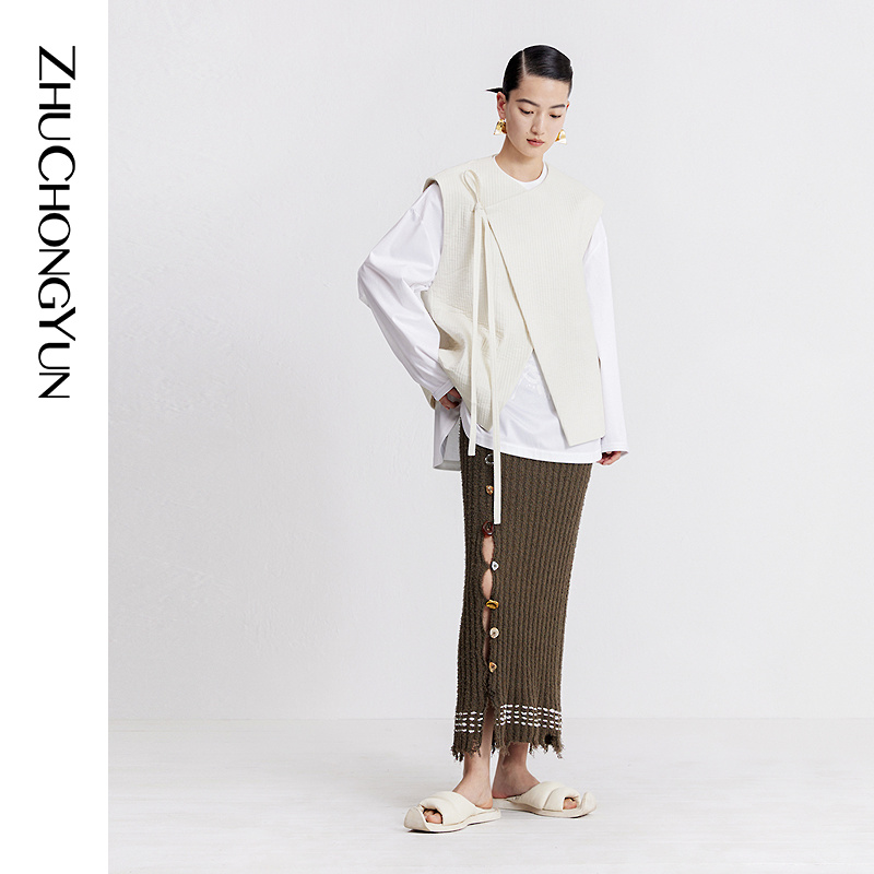 ZHUCHONGYUN2023秋新款简约风东方白鹳棉质T恤C1DE30227