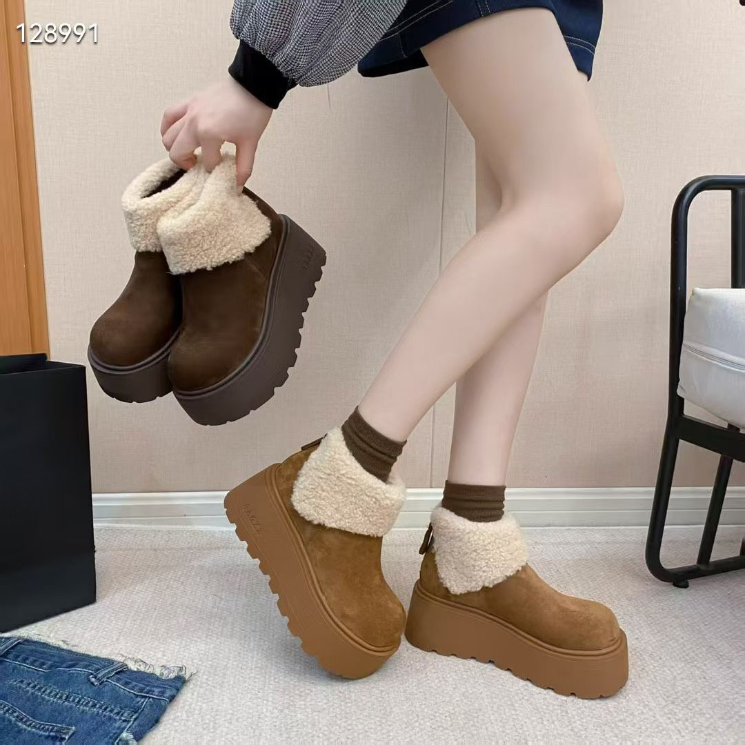 雪地靴厚底增高加绒保暖勃肯马丁靴女款短筒休闲风棉鞋冬季