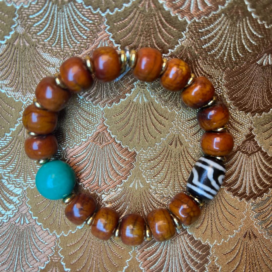 【 炎轩文趣斋】骨带天眼绿桶珠手串（不带礼盒）