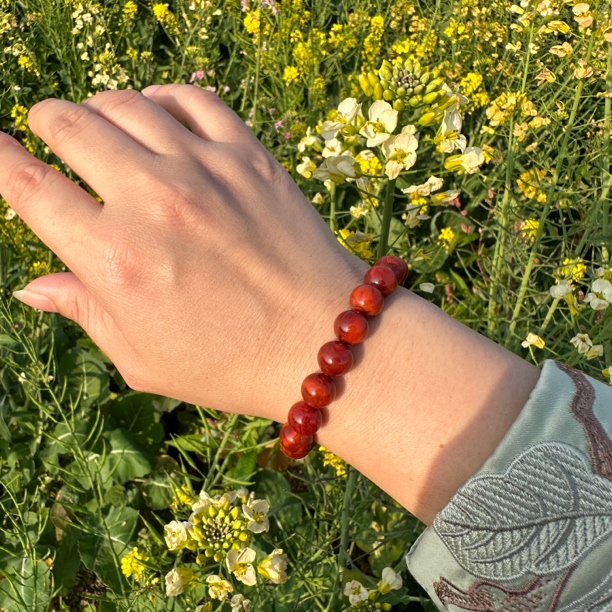 川料原矿天然南红牛血红火焰纹手串
