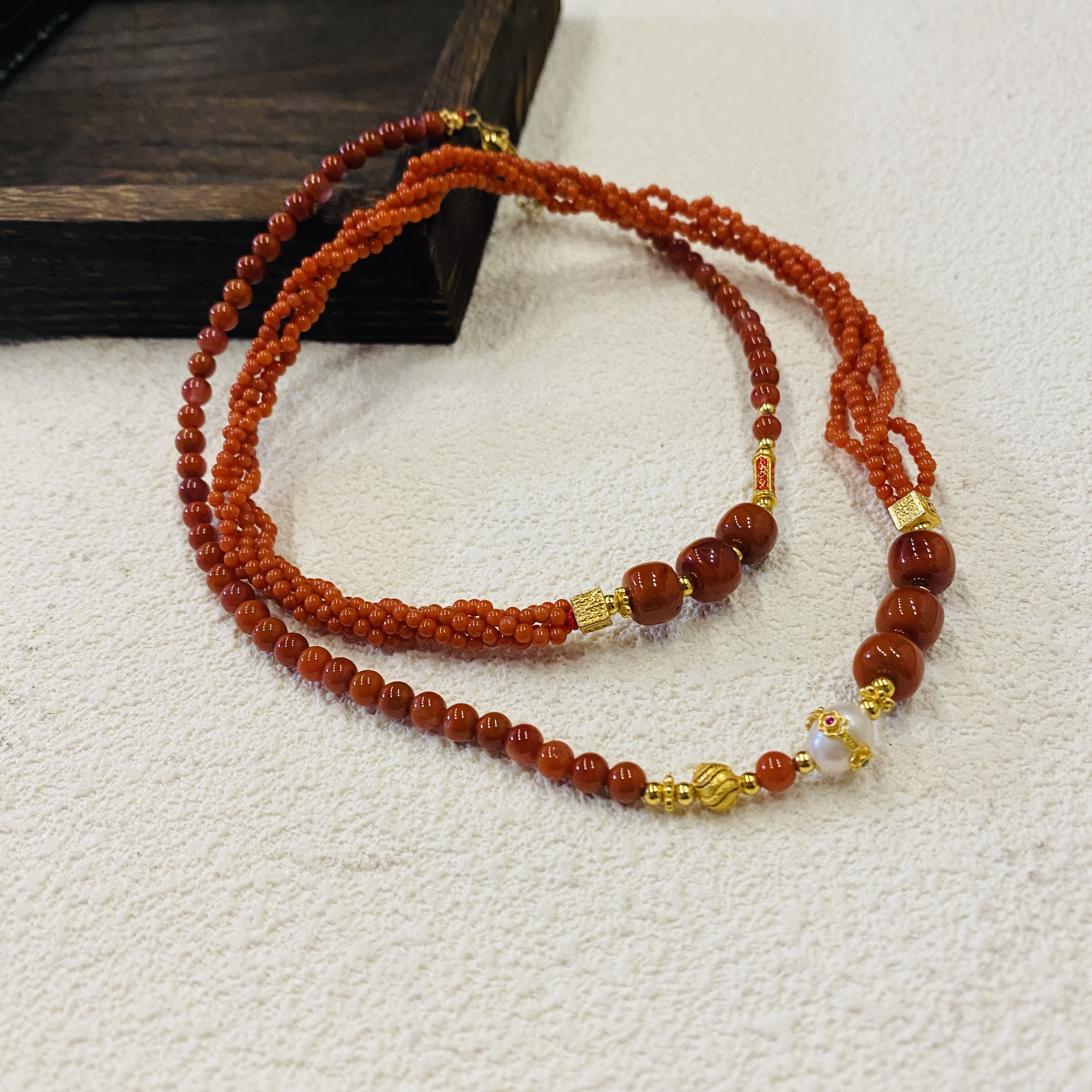 【V姐珠宝】ZH22510 瓦西牛血红火焰纹麻花项链 