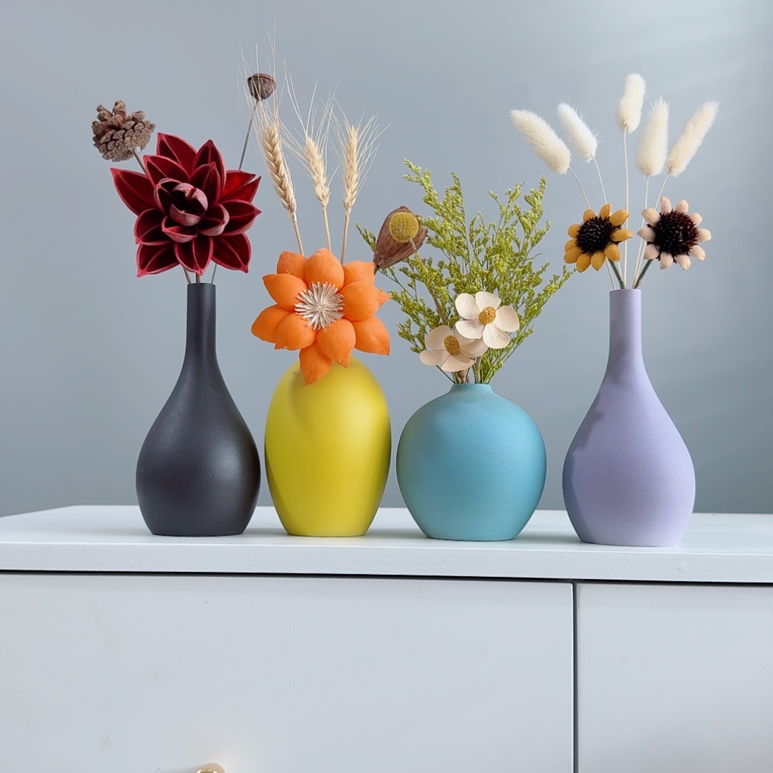 摆件陶瓷花瓶摆件含花总高约20-30cm