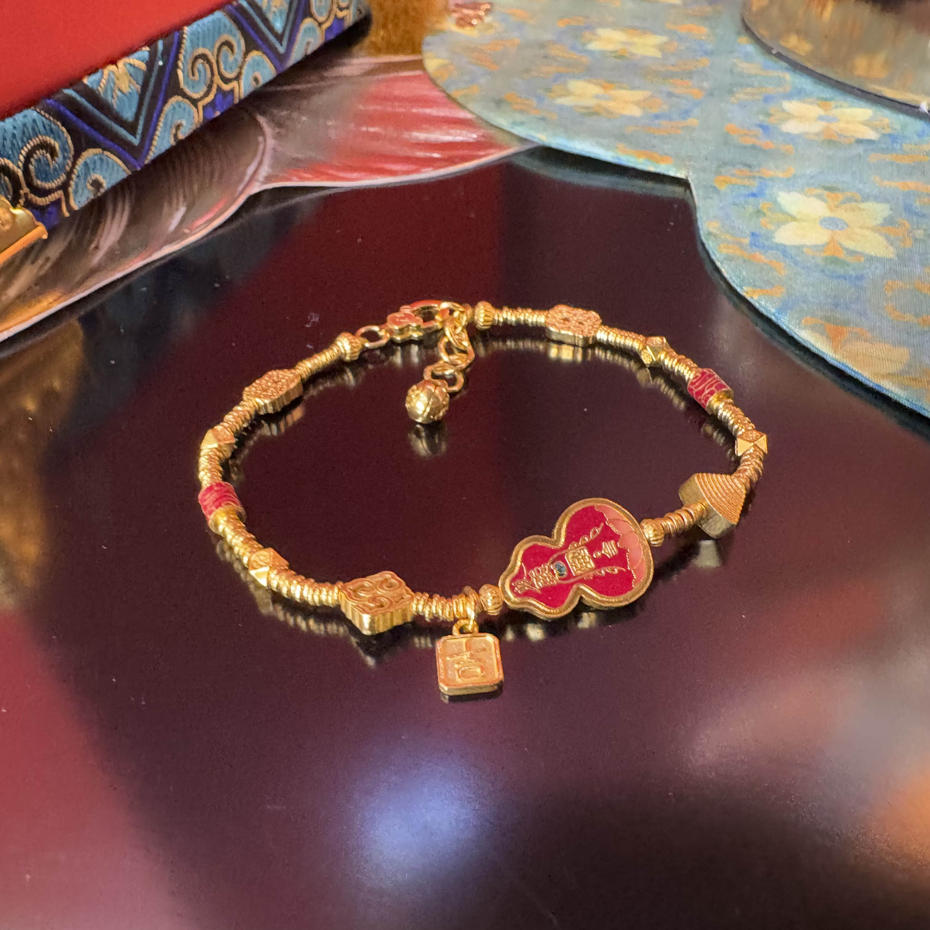 岳福珠宝足金葫芦手链