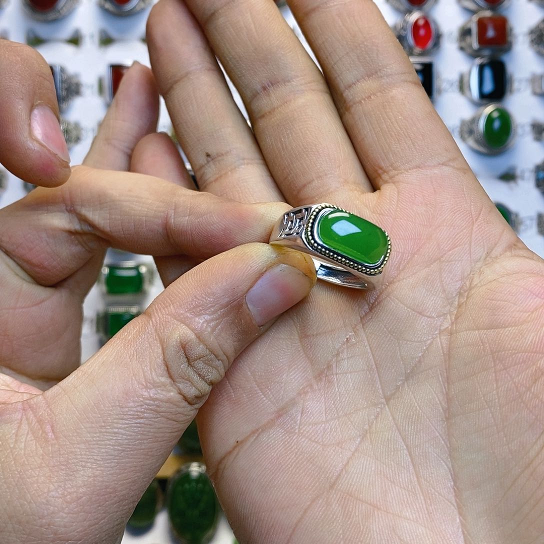 和田玉戒指银S925镶嵌