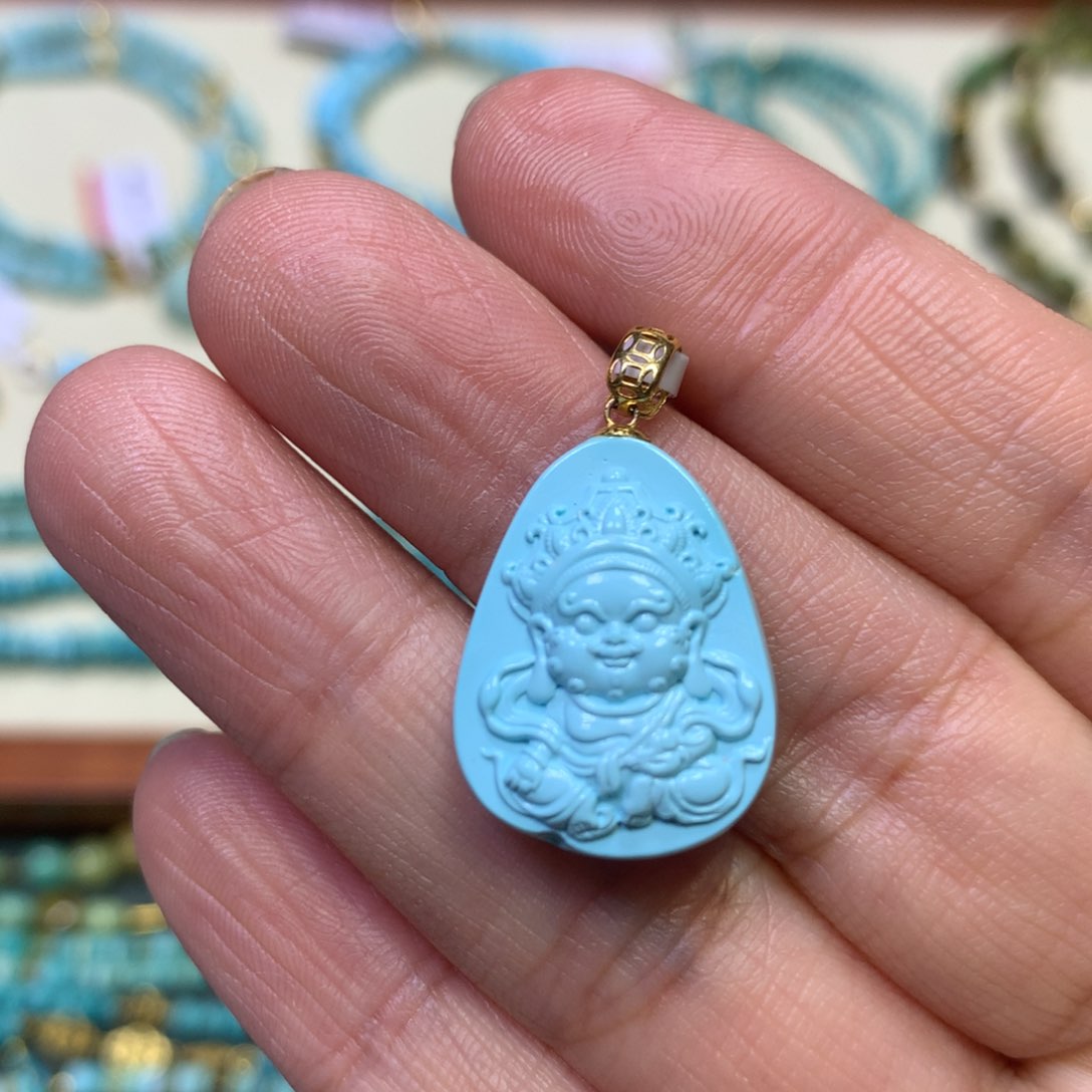 绿松石吊坠18K金镶嵌