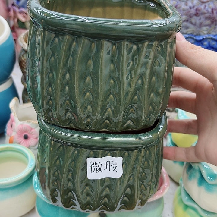 多肉绿植陶瓷花盆9.9包邮，有孔