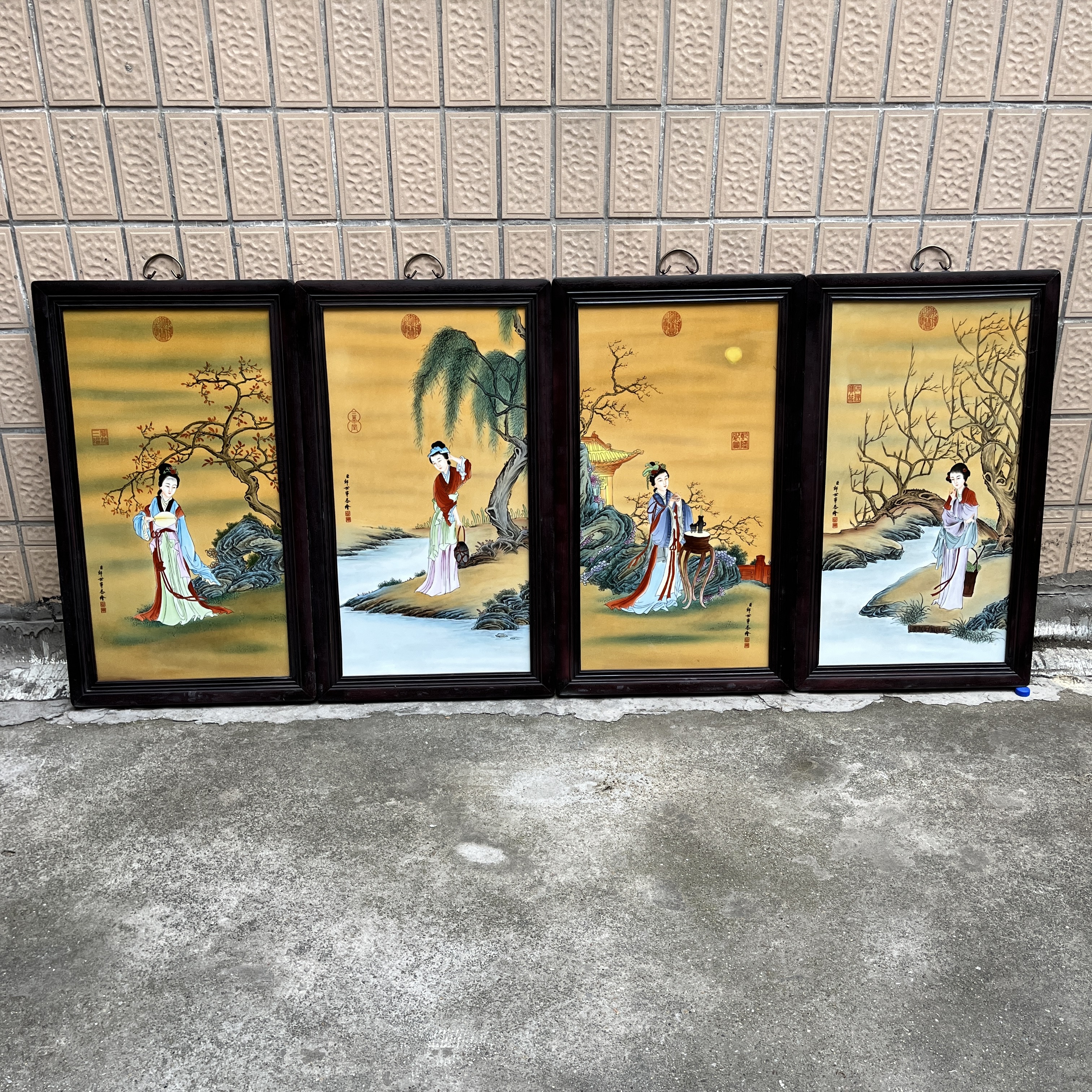 仿古瓷 仿古郎世宁珐琅彩四大美女图瓷板画