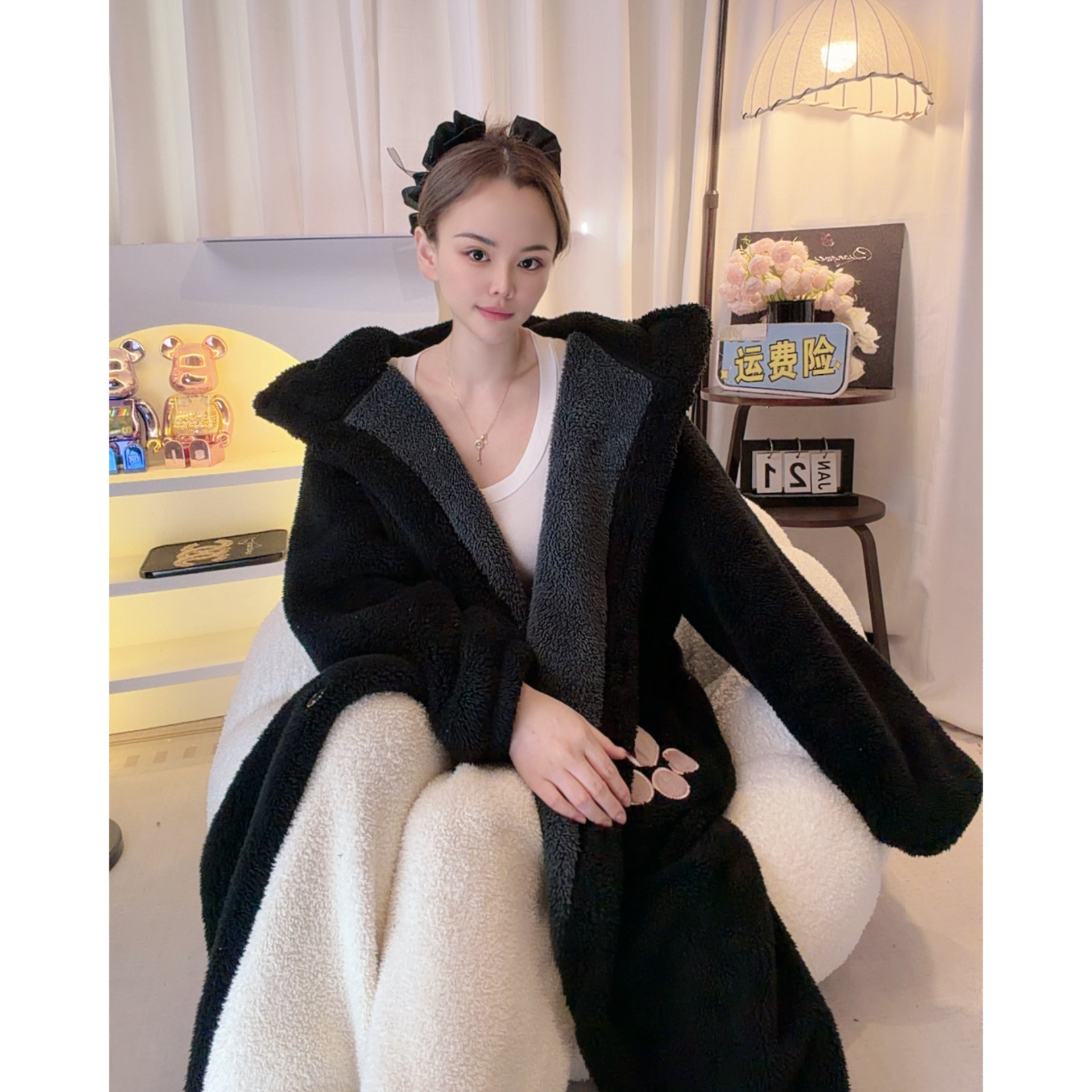 2025秋冬季美拉德新款保暖加厚时尚舒适连帽加绒长款睡袍家居服