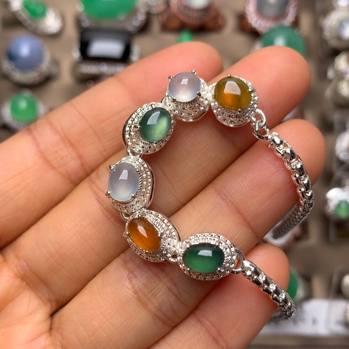 翡翠合金戒指翡翠高冰多彩手链