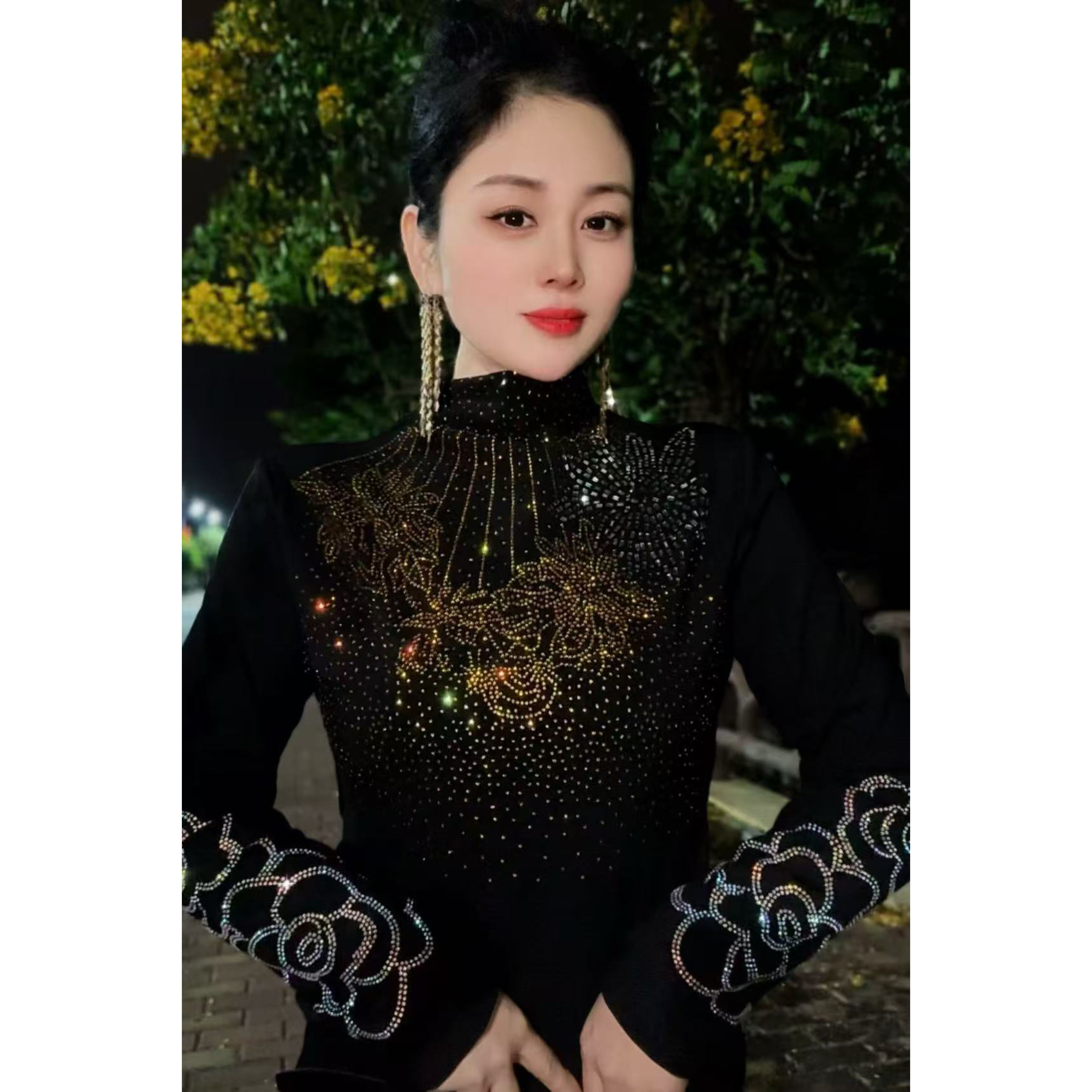 【香香爆款821#加绒】打底衫女内搭秋冬时尚烫钻上衣修身显瘦