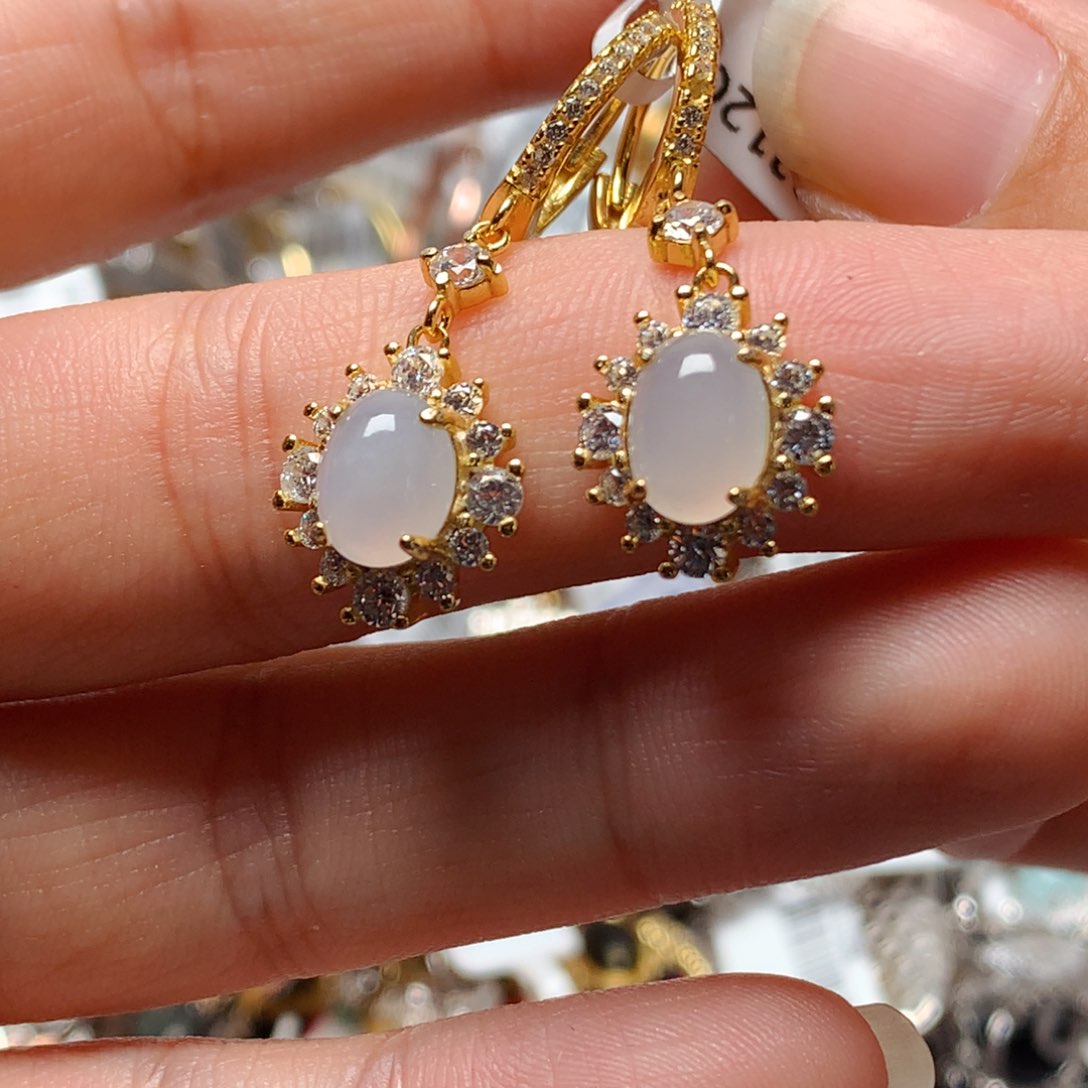 翡翠戒指银S925镶嵌天然翡翠耳饰