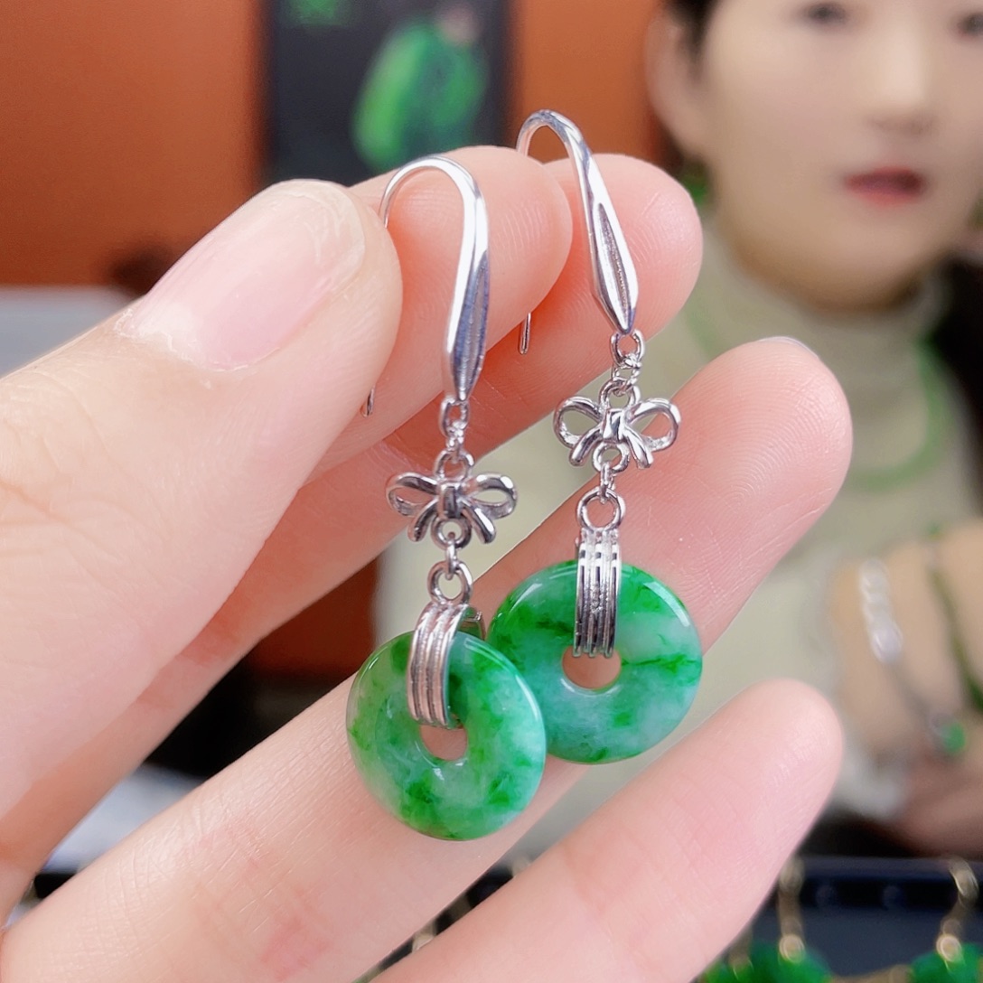 翡翠银S925镶嵌耳饰