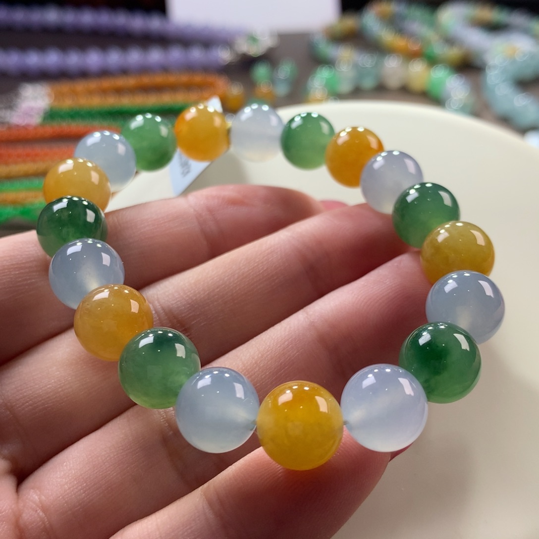 翡翠手链未镶嵌翡翠多宝三彩珠卡10+