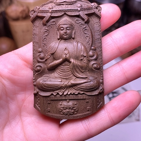 檀香木吊坠檀香精工大日无事牌