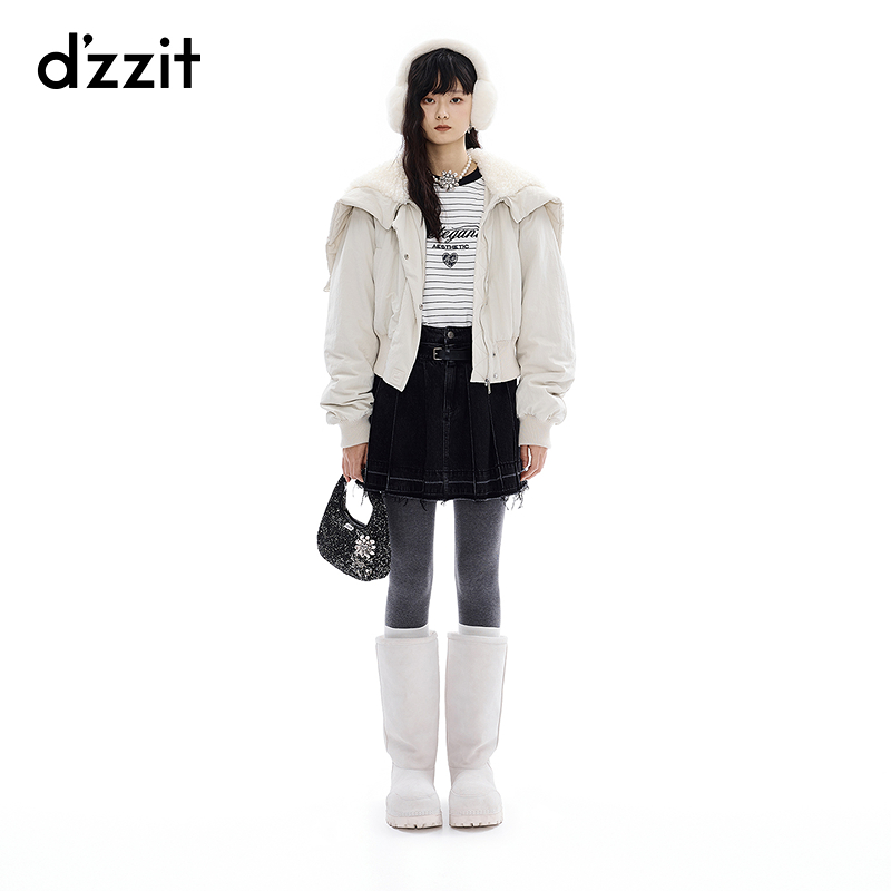 【新品】dzzit地素棉服25冬毛绒连帽短款外套女3J4H3059B