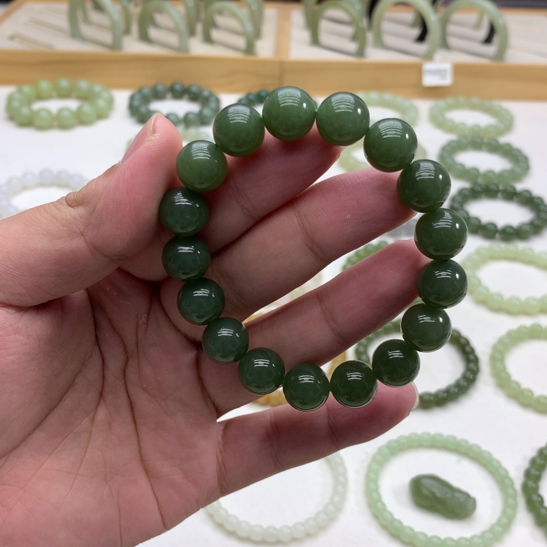 和田玉手串（碧玉12）未镶嵌