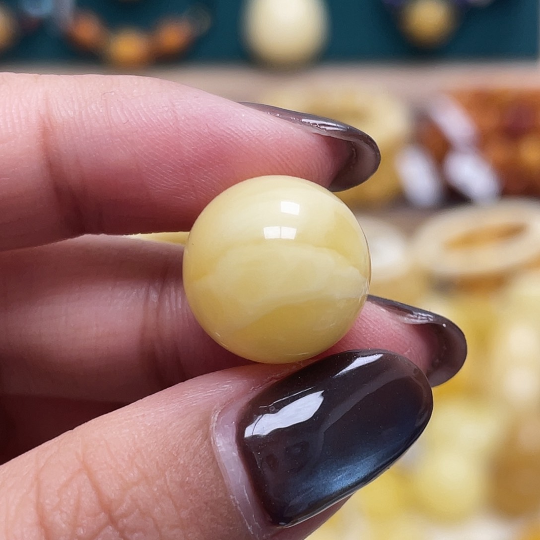 蜜蜡未镶嵌珠宝奇石14.0mm妖花圆珠瑕