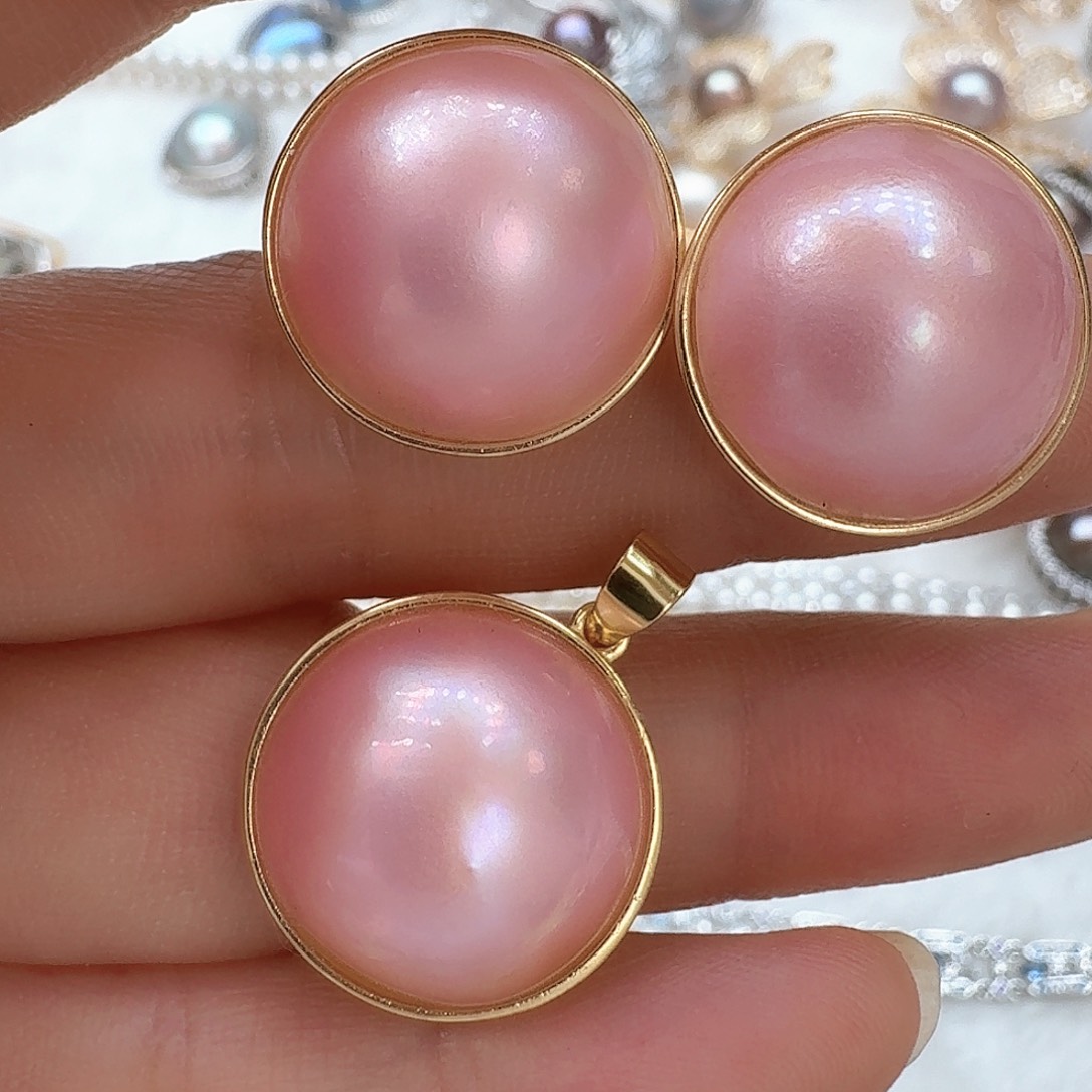 耳饰银S925镶嵌拼合珍珠（马贝珠）