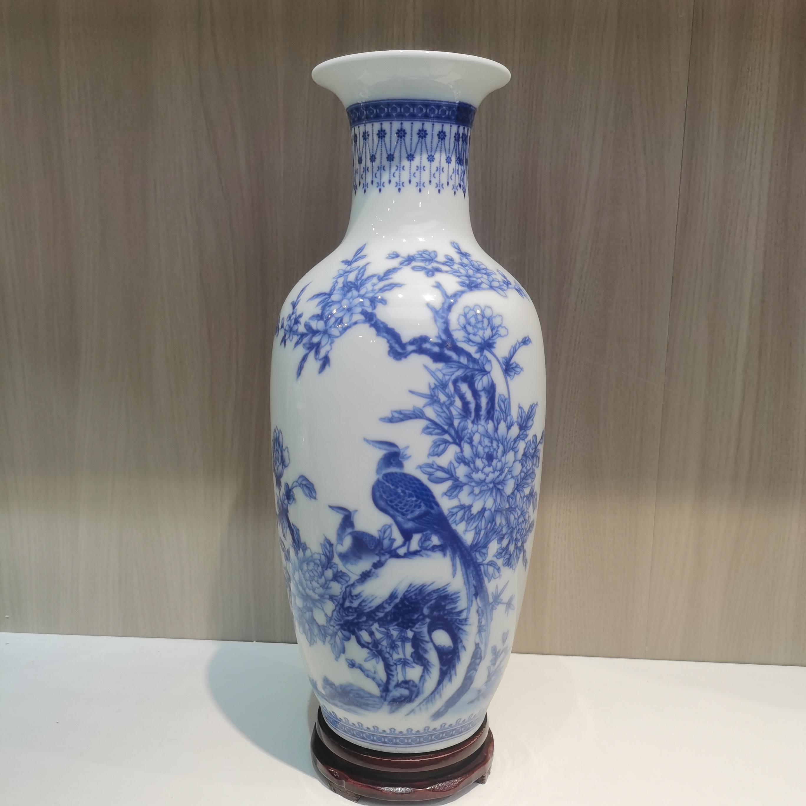 景德镇陶瓷花瓶青花花鸟冬瓜瓶高44公分左右