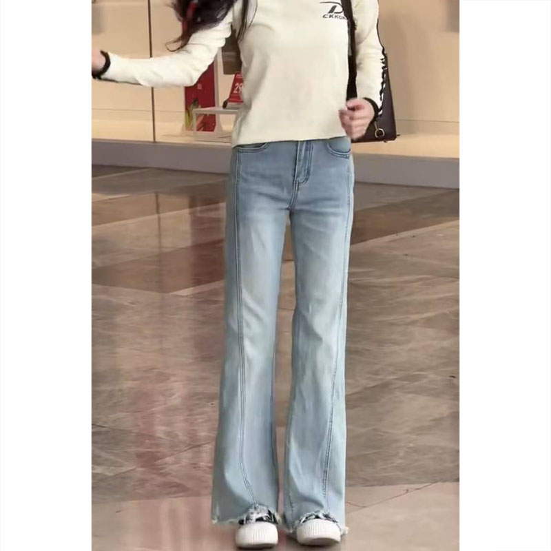 艾塔莉阔腿牛仔裤女春季新款胖mm梨形身材直筒裤大码拖地裤小个子