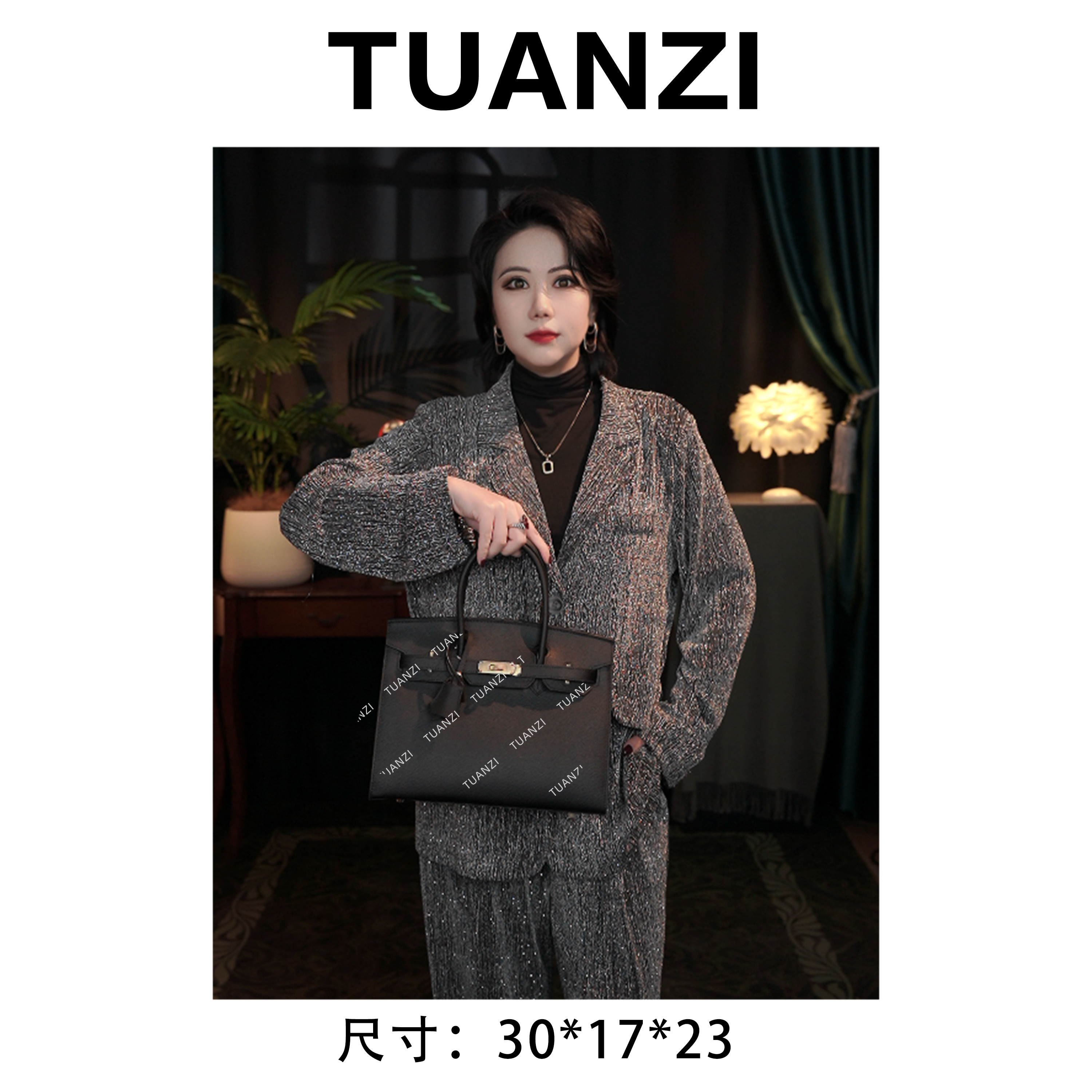 『限·定』大＆马铂30经典款头层EP牛皮金扣手提女包 XKY-1158-黑色