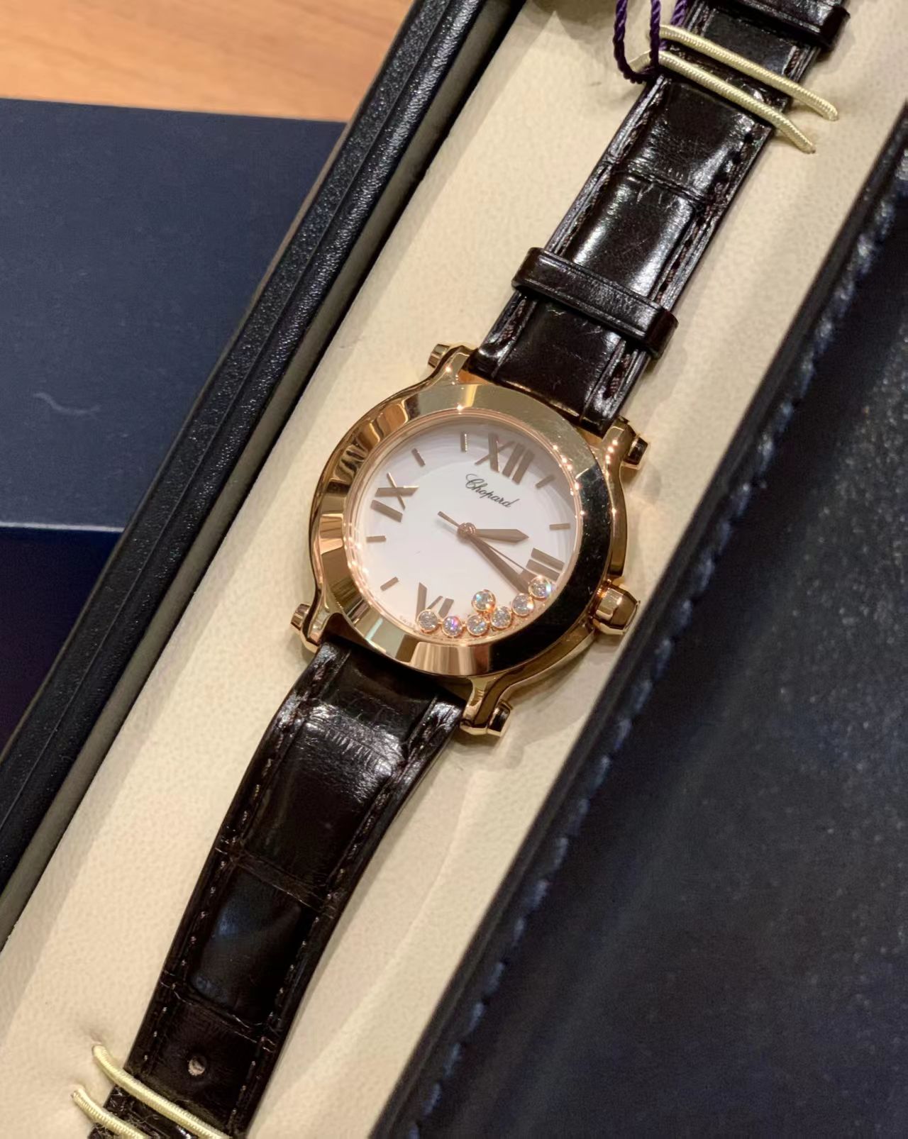 99新 Chopard/萧邦 壹臻/快乐七钻18k玫瑰金石英女表36/95511558