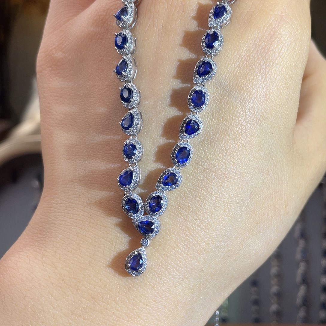 银S925镶嵌蓝宝石项链