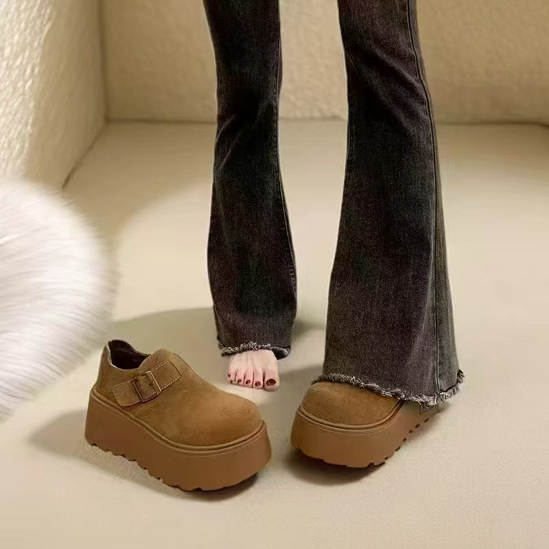 【真皮】欧洲站爆款松糕厚底加绒勃肯棉鞋女款2024新款小个子增高