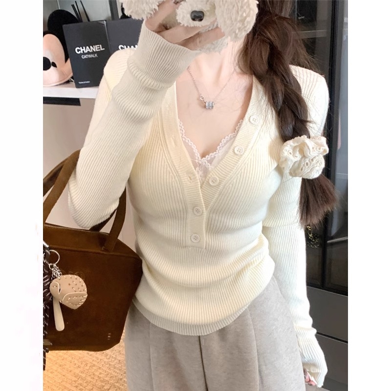 9145大码胖mmV领长袖毛衣针织衫女秋冬修身显瘦内搭打底衫上衣