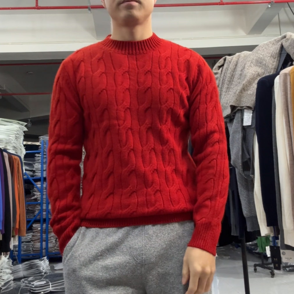 姣花100%超细绵羊毛男士品质圆领姣花针织衫正品100%纯羊毛衫男