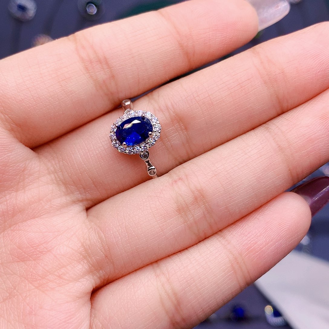 蓝宝石戒指银S925镶嵌