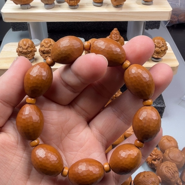 橄榄核手串/手链肘*饭橄榄核雕纯手刀刀痕素珠