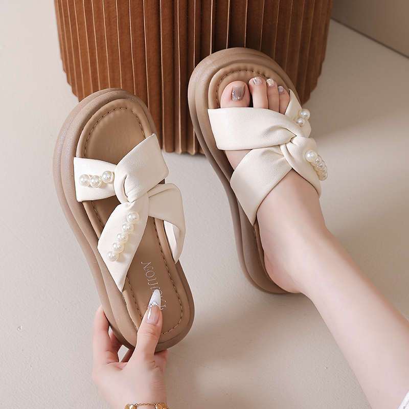 女童拖鞋女孩夏季外穿2025新款复古仙女风珍珠配裙子沙滩凉拖鞋