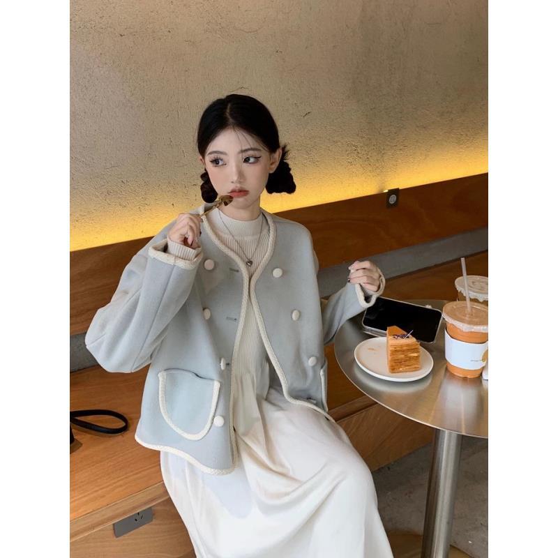 半高领针织长袖连衣裙气质小香风毛呢外套女秋季2025新款时尚套装