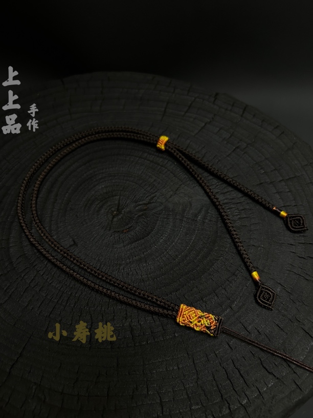 非金属布艺项链 纯手工精编非遗小寿桃赤金项链绳挂绳吊坠绳