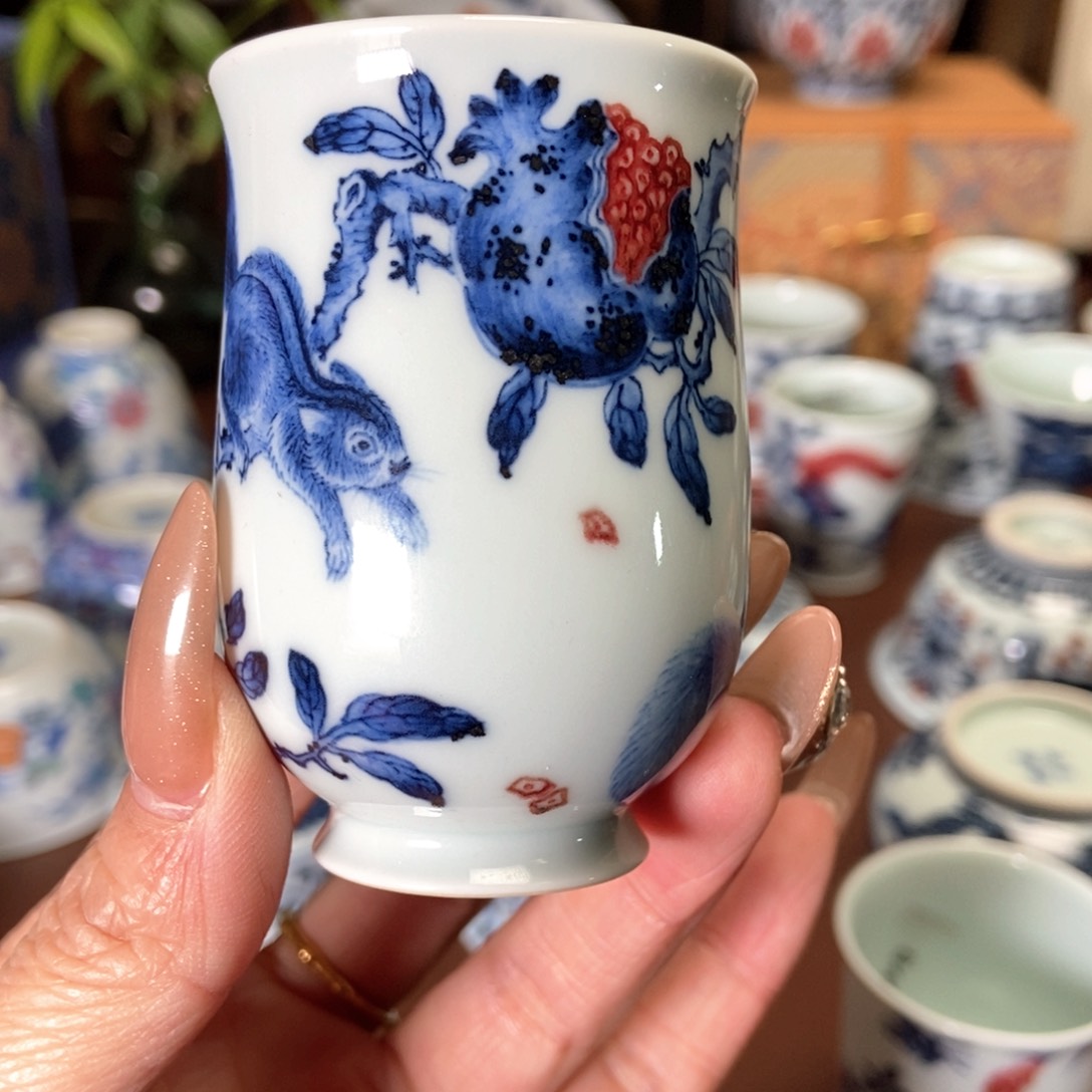 阳春白雪青花釉里红呼朋唤友闻香杯