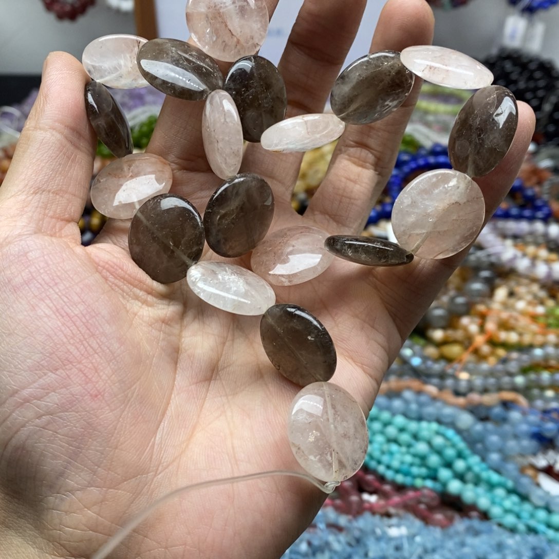 玛瑙/玉髓未镶嵌珠宝半成品一条7×20茶晶胶花圆饼天然A238