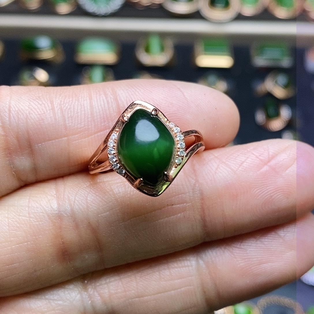 和田玉（碧玉）戒指银S925镶嵌