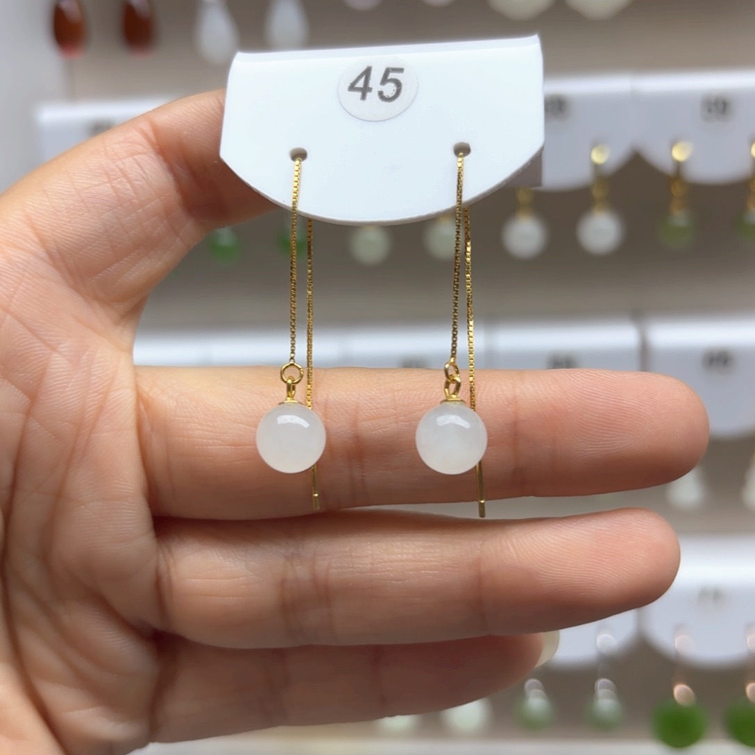 和田玉银S925镶嵌耳饰