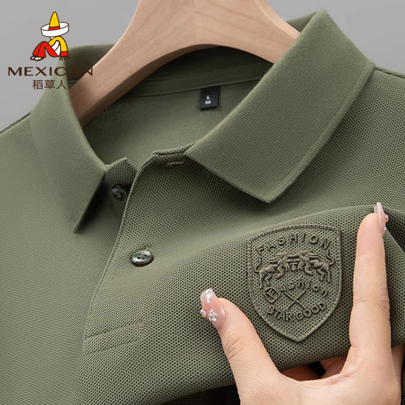 Mexican/稻草人男士夏季刺绣款POLO衫商务休闲半袖翻领短袖t恤衫