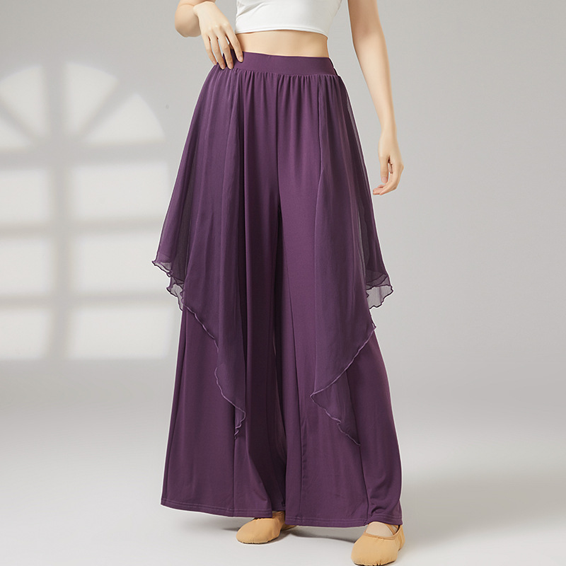 YoYo现代舞练功服舞蹈裤女宽松新款演出服古典舞飘逸拼接阔腿裤